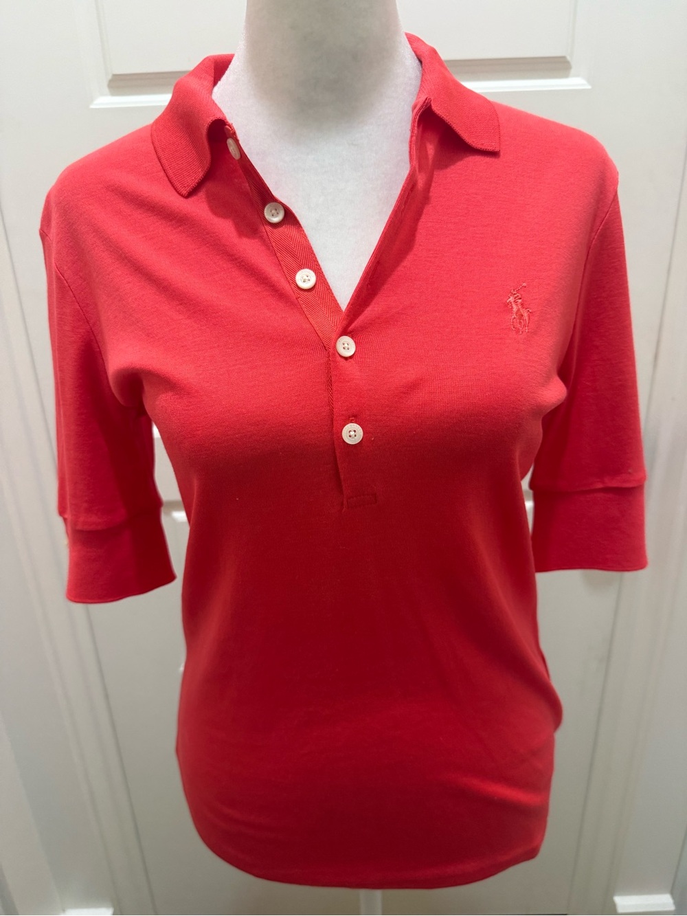 NWT. Ralph Lauren Golf. Cotton Elbow Sleeve Polo. Salmon. Size Small.
